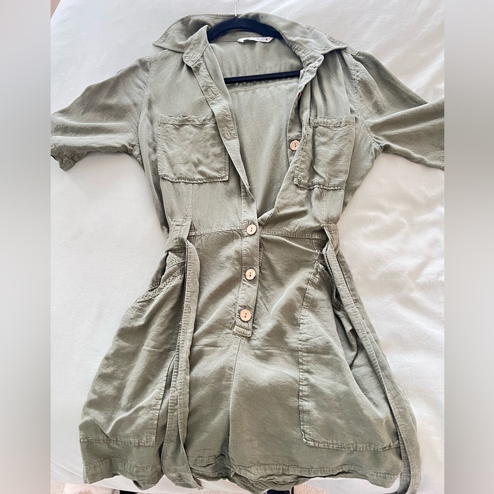 Zara Olive Green Jumpsuit Linen Blend